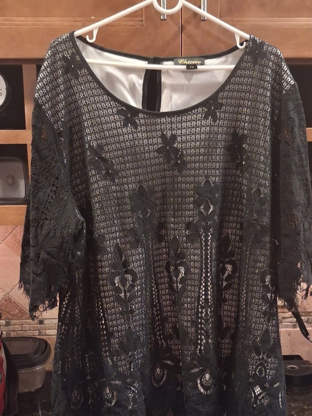 Share Chicwe Black Delicate Crocheted Lace Plus Size 4X Blouse Shirt